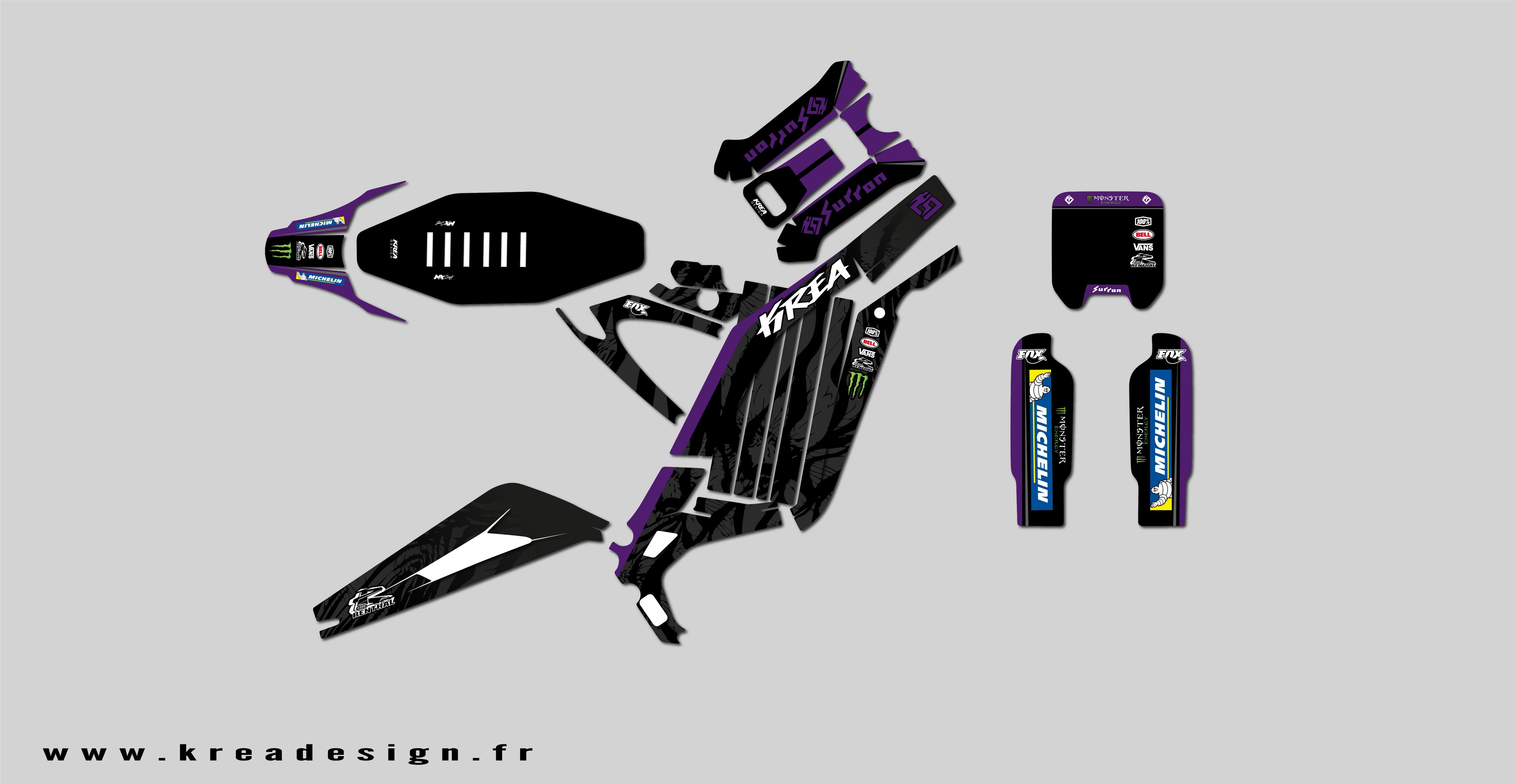 KIT DECO MOTO CROSS SUR-RON BLACK PURPLE REPLICA