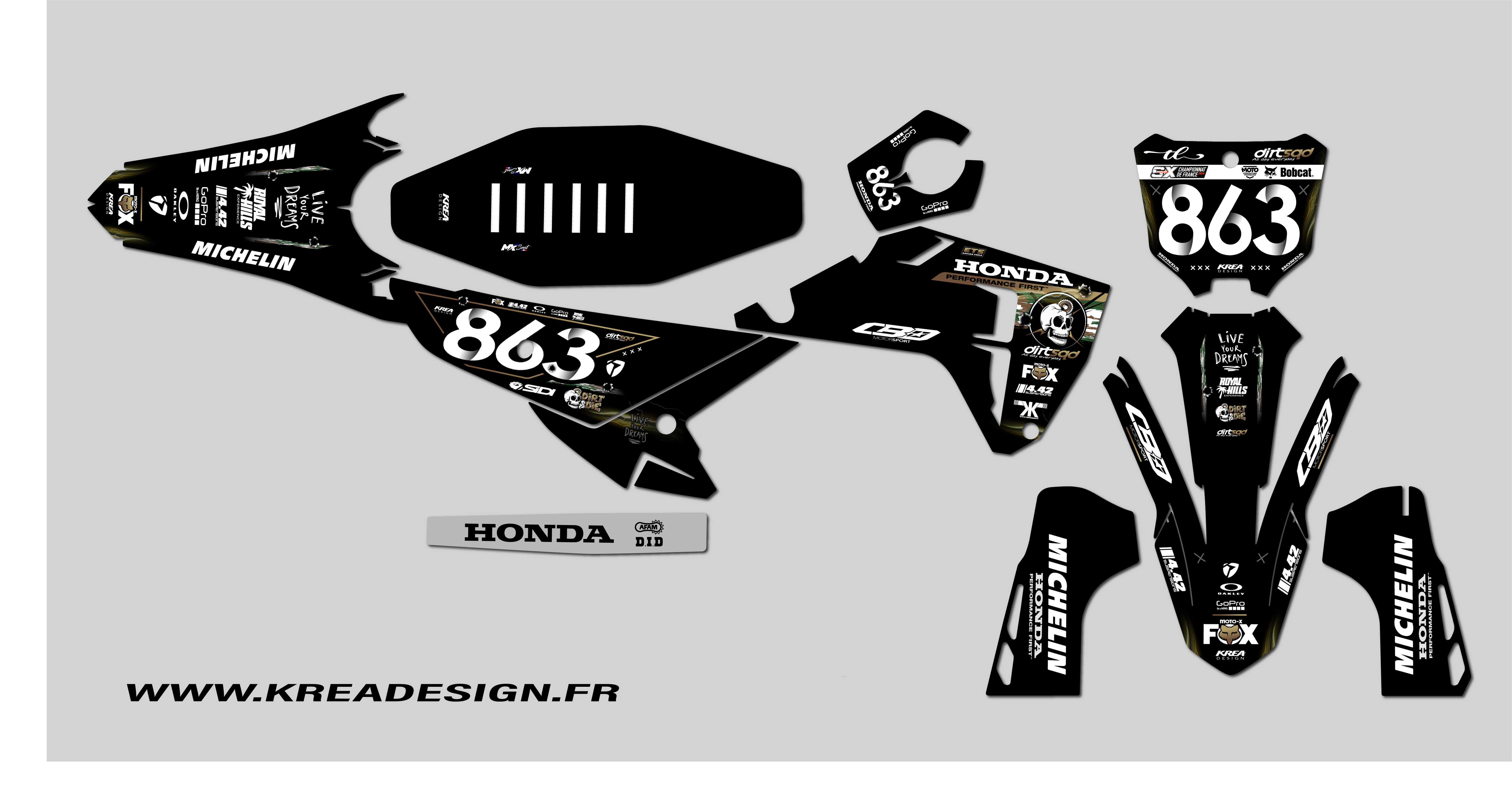 KIT DECO MOTO CROSS HONDA ARMY REPLICA